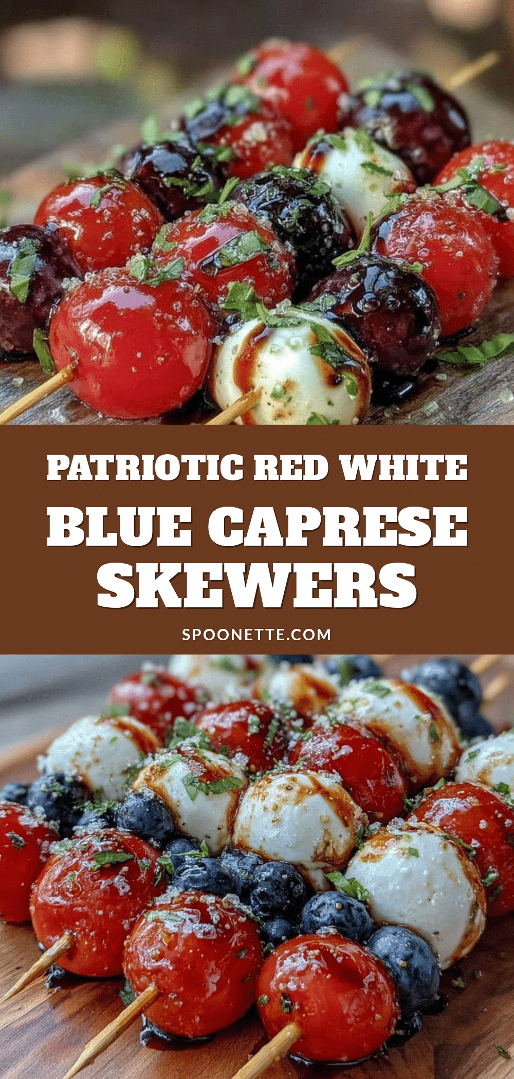 Fresh Red White Blue Caprese Skewers recipe