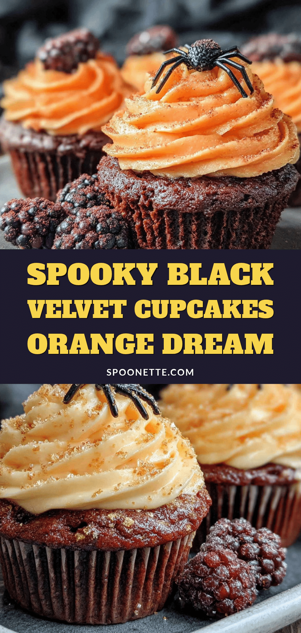 black velvet Halloween cupcakes with orange frosting recipe