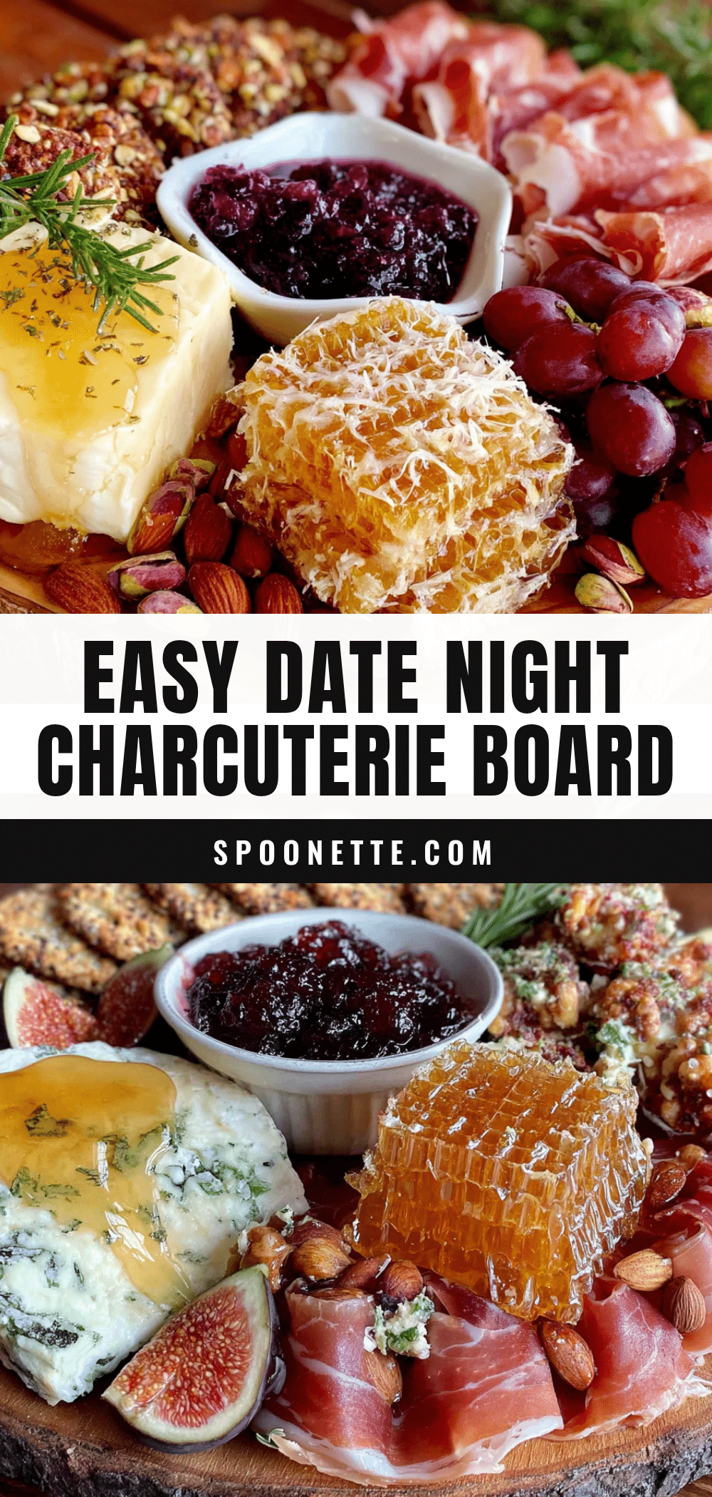 easy charcuterie board for two with honeycomb and fig jam recipe
